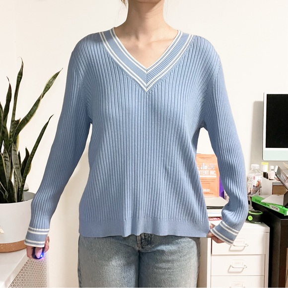 Lane Bryant V-Neck Blue Cricket Sweater - Picture 2 of 4